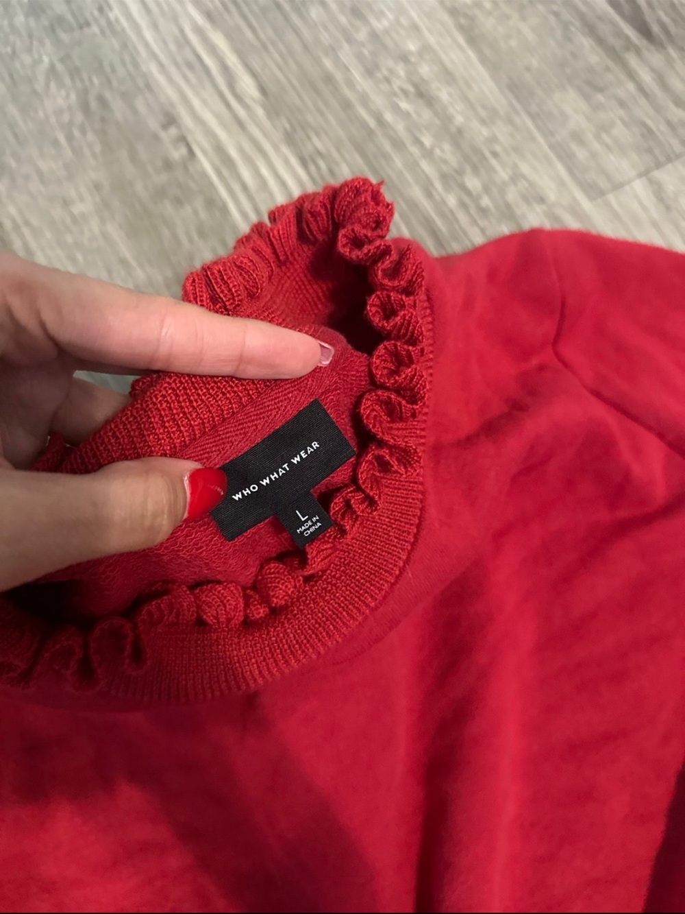 Who What Wear Red Ruffle Mock Neck Sweater - Picture 2 of 2